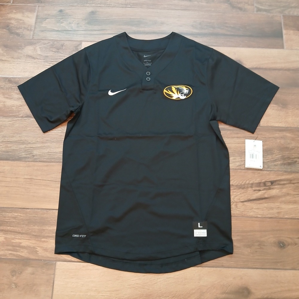 Missouri Tigers Baseball Jersey Mens Large Black Nike 2 Button Performance‎